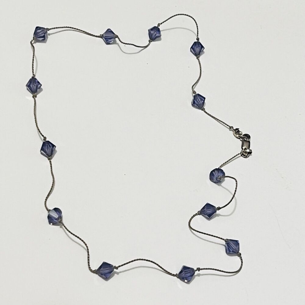 Purple Clear Diamond Geometric Cut‎ Beaded Necklace Lobster Clasp